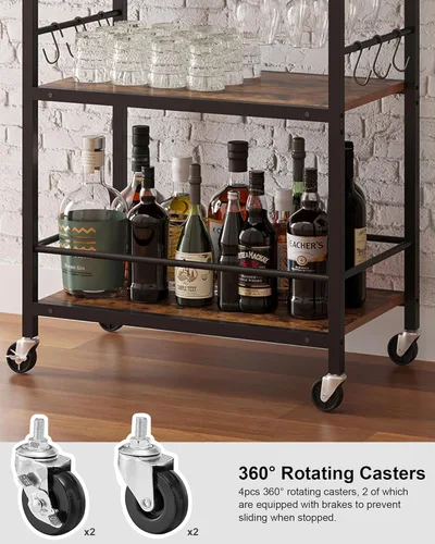 Miniatura 4 de TUTOTAK Carrito de bar, carrito de servicio para bar doméstico, carrito para microondas, carrito de bebidas, estante de cocina móvil con botellero