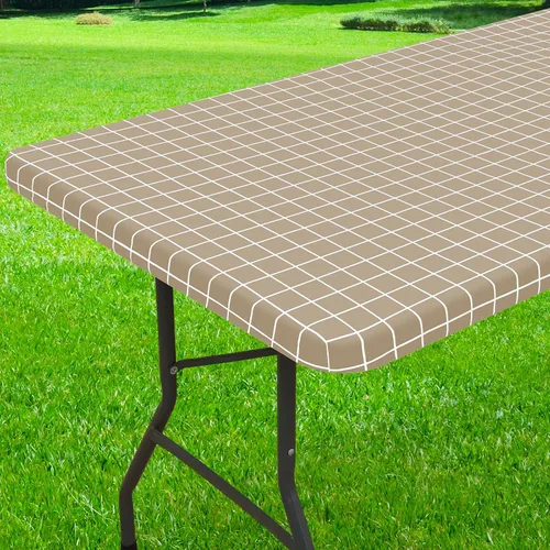 Miniatura 21 de Mantel redondo de vinilo de 36 a 44 pulgadas, mantel elástico impermeable con reverso de franela, mantel de plástico para picnic, campamento, al Café