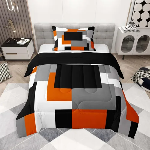 Miniatura 51 de jejeloiu Juego de edredón geométrico para niños, tamaño individual, diseño de rayas de color negro, blanco y gris, juego de ropa de cama decorativo