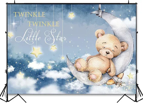 Miniatura 4 de Avezano Twinkle Twinkle Little Star - Telón de fondo para baby shower, luna azul profundo, estrellas y decoración de fiesta de baby shower