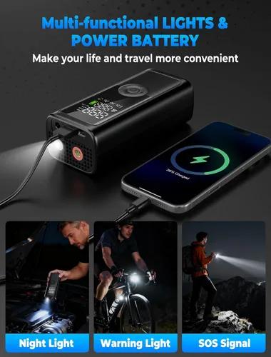 Miniatura 5 de Inflador de neumáticos, compresor de aire portátil, inflador de neumáticos inalámbrico de 150 PSI, apagado automático y luz LED, bomba de bicicleta