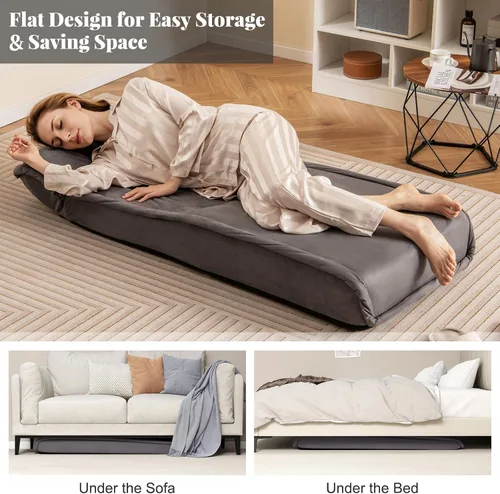 Miniatura 9 de COSTWAY Silla plegable de suelo, sofá convertible con respaldo ajustable de 14 posiciones, reposacabezas ajustable de 5 posiciones, silla acolchada