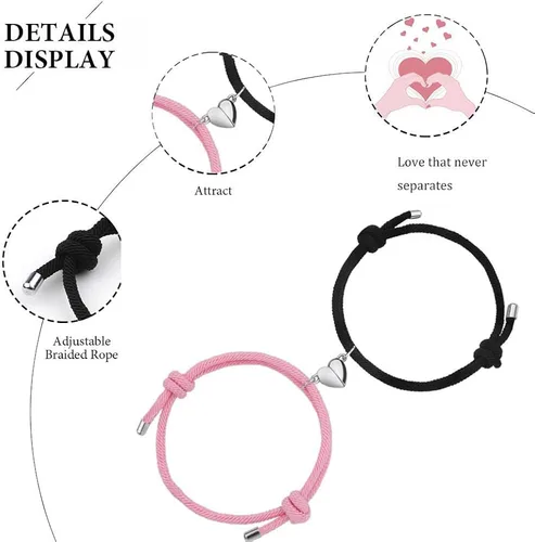 Miniatura 3 de Magnetic Couple Bracelets, Mutual Attraction Bracelets Vows of Eternal Love Jewelry Gifts for Boyfriend Girlfriend Best Friend, Adjustable, 2