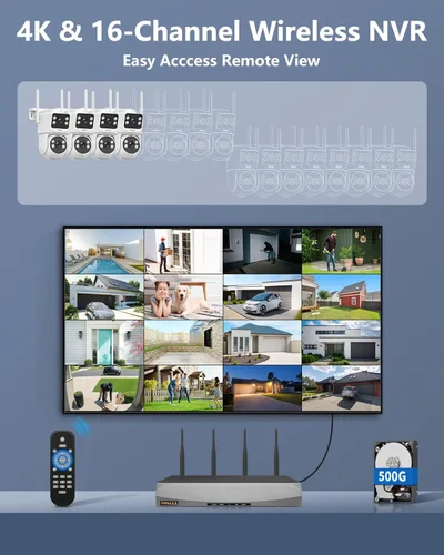 Miniatura 9 de OOSSXX Sistema de cámara de seguridad inalámbrica de doble lente de 4 MP, NVR WiFi de 16 canales con 4 cámaras, 4 antenas un 55% más de alcance