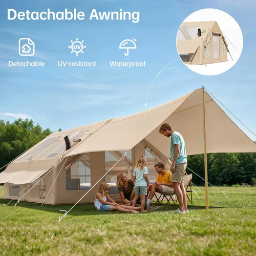 Miniatura 7 de Tienda de campaña inflable con bomba y 1/2 toldos, tiendas de campaña de aire para 8 a 14 personas para acampar adultos, tienda de campaña grande