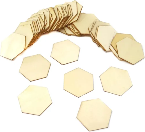 Miniatura 7 de Honbay 50 piezas de 1.57 pulgadas hexagonales en blanco sin terminar rebanadas de madera para manualidades, decoración del hogar, juegos, educación