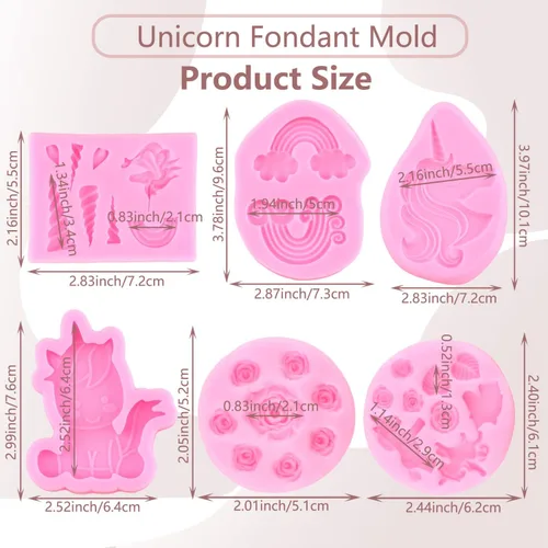 Miniatura 2 de Moldes de silicona con diseño de unicornios arcoíris, orejas de cuerno, moldes de fondant para decoración de pasteles, decoración de cupcakes