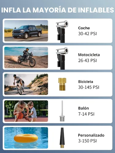 Miniatura 7 de Inflador de neumáticos, compresor de aire portátil, bomba de aire inalámbrica de inflado rápido de 150 PSI con luz LED, apagado automático, batería