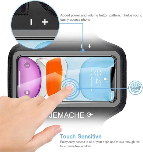 Miniatura 2 de Brazalete para iPhone 17, 16, 15, resistente al agua, para gimnasio, correr, entrenamiento, para iPhone 17, 16, 15, 14, 13, 12 Pro (negro)