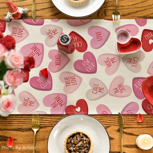 Miniatura 7 de Artoid Mode Camino de mesa de corazón rosa Ture Love para festival, aniversario, cocina, comedor, decoración para decoración de fiesta del hogar, 13