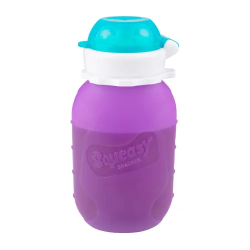 Miniatura 23 de Aqua 3.5 oz Squeasy Snacker - Bolsa de comida reutilizable de silicona a prueba de derrames - para alimentos blandos y líquidos - Agua, salsa