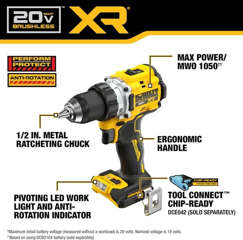 Miniatura 2 de DEWALT Taladro/destornillador inalámbrico de 1/2 pulgada sin escobillas MAX XR de 20 V (solo herramienta) (DCD801B)