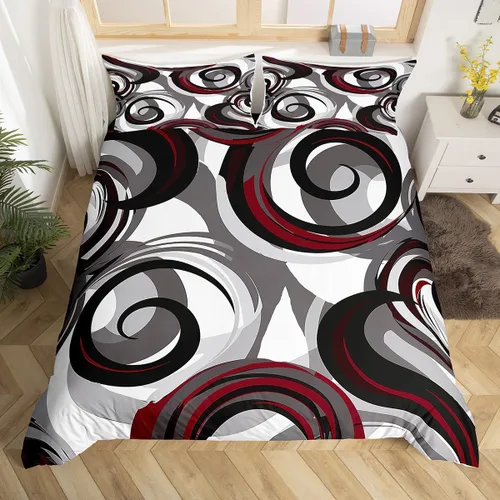 Miniatura 13 de Juego de ropa de cama de líneas negras, rojas y grises, tamaño individual para habitación de niños y niños, juego de funda de edredón con costuras