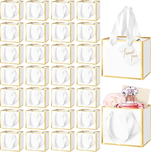 Miniatura 15 de Yeaqee 50 mini bolsas de regalo de papel de aluminio metálico con asas de 4 x 4.75 x 2.25 pulgadas, bolsa pequeña de agradecimiento de San Valentín