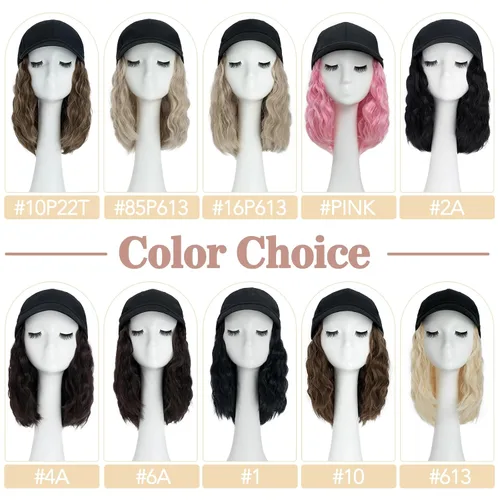 Miniatura 6 de S-noilite Peluca de gorra de béisbol con extensiones de cabello, 8 pulgadas, corta, rizada, ondulada, estilo Bob, peinado, ajustable, con cabello