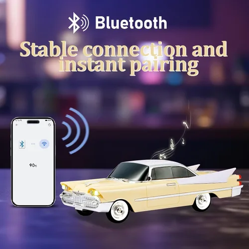 Miniatura 4 de WSTER WS-1965 Replica altavoz Bluetooth – Diseño retro de cohete coche, sonido HD, TWS, luces LED de fiesta, radio FM, reproducción USB/TF, Beige