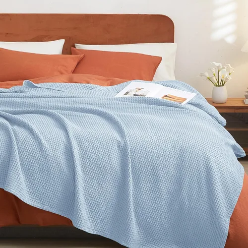 Miniatura 55 de PHF - Manta de punto gofre 100% de algodón tamaño king para cama, cobija ligera transpirable a prueba de engancho, ideal para acolchado en climas