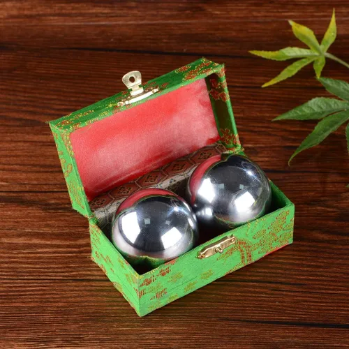 Miniatura 4 de BRABUD 1.9 pulgadas, un par de bolas de salud de Baoding, bolas de estrés chinas para aliviar el estrés con campanadas (plateado)
