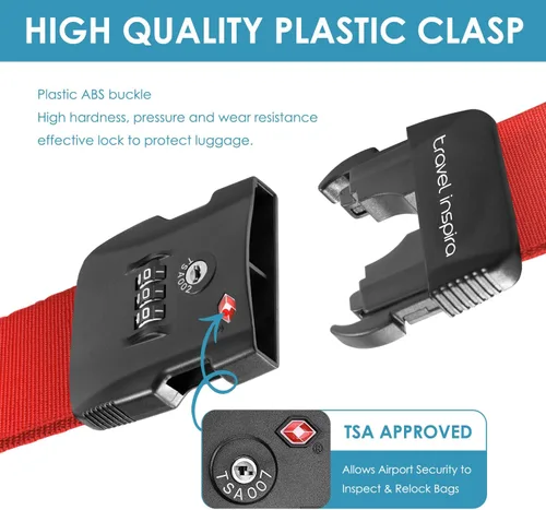 Miniatura 6 de Travel Inspira - Correa para equipaje con candado de combinación conforme a la TSA, ajustable, fácil de usar, protege tu equipaje - Rojo
