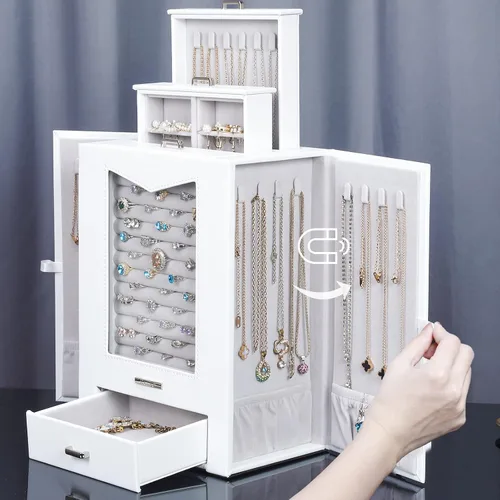 Miniatura 3 de Homde Organizador de joyas con ganchos de ventana de cristal real, regalo para mujeres, caja de joyería para collares, anillos, aretes, pulseras