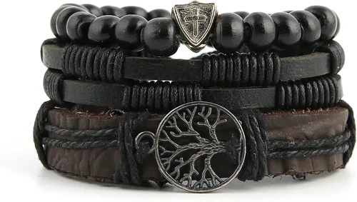 Miniatura 4 de HZMAN Pulseras de cuero genuino con diseño de árbol de la vida para hombres y mujeres, diseño de ojo de tigre, piedra natural, cuentas de roca