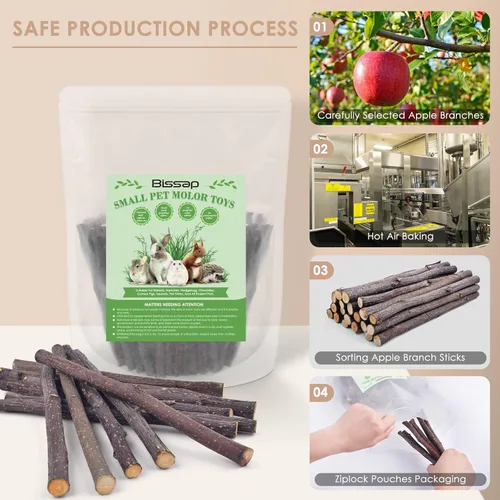 Miniatura 4 de Bissap Palitos de manzana para conejos, juguetes naturales para masticar conejitos y golosinas para Chinchilla, conejillo de indias, hámster, jerbo