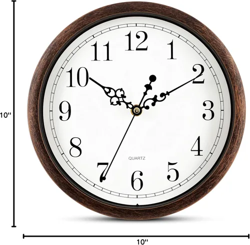 Miniatura 8 de Bernhard Products Reloj de pared silencioso de 10 pulgadas, movimiento silencioso, sin tictac, de cuarzo, funciona con pilas, redondo, fácil