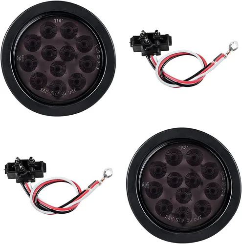 Miniatura 41 de Kit de tapones de cableado con cubierta de hule para luz trasera LED redonda de 4", 12 ledes, para RV, camioneta Luz roja - Lente transparente