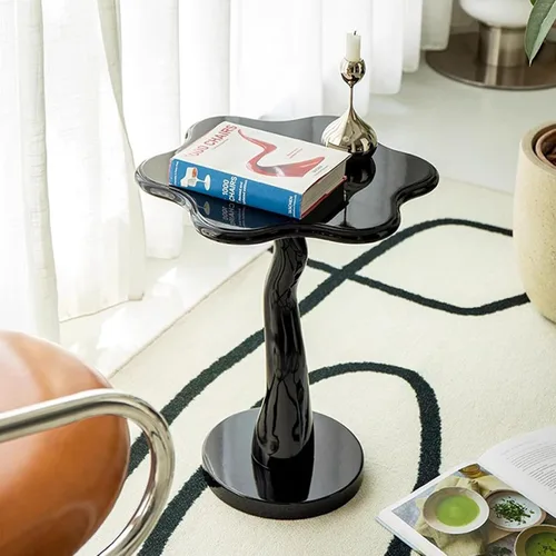 Miniatura 3 de HM&DX Mesa auxiliar de madera con forma de flor, elegante mesa de centro para sofá pequeño con pedestal redondo, mesa auxiliar moderna