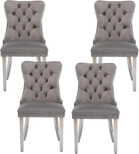 Miniatura 19 de Silla de comedor copetuda moderna de terciopelo para comedor, sillas de comedor tapizadas con remache de clavo, anillo trasero para cocina, comedor