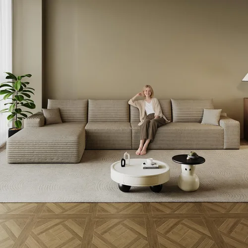 Miniatura 16 de Sofá modular en forma de L de 96 pulgadas con diván, moderno y cómodo sofá de pana para sala de estar, sofá de espuma viscoelástica, no requiere