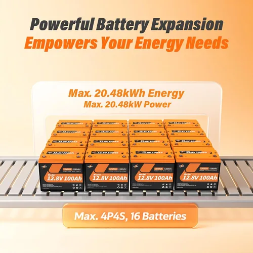 Miniatura 5 de Batería de litio LiFePO4 de 12.8 V 100 Ah, batería de litio del grupo 24, 15000 ciclos, celdas cilíndricas integradas de grado A+ y BMS de 100 A