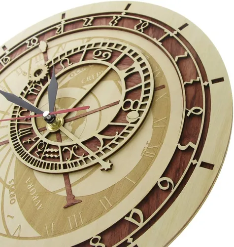Miniatura 4 de The Geeky Days Reloj astronómico de Praga en madera República Checa Astronomía medieval Arte de pared Astrología Reloj decorativo de pared Obra