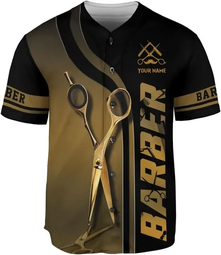 Miniatura 2 de Camiseta de béisbol personalizada con nombre personalizado para peluquería 3D para hombres y mujeres, peluquería, regalo, tijeras, camisas de poste