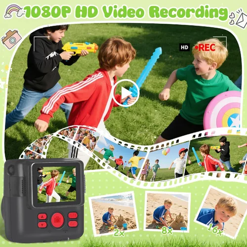 Miniatura 3 de Cámara para niños con impresión instantánea, cámara segura para niños pequeños, pantalla de 2.4 pulgadas, 1080P con zoom 16X, tarjeta TF de 32GB