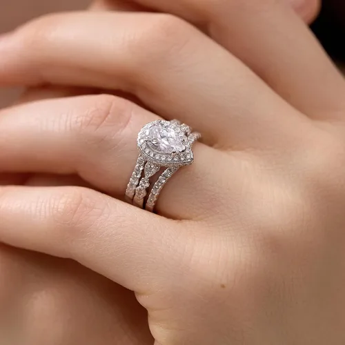 Miniatura 8 de Newshe Jewellery Juego de anillos de boda para él y ella, anillos de promesa AAAAA para parejas, mujeres, hombres, banda en forma de pera, talla 5-13