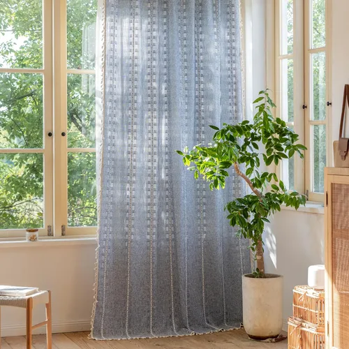Miniatura 11 de Sutuo Home - Cortinas bohemias negras de 84 pulgadas de largo para dormitorio y guardería, cortinas de estilo rústico con dobladillo para barra