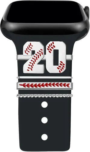 Miniatura 20 de Dijes de reloj de béisbol con números para niños de 00 a 30 atletas de números decorativos compatibles con accesorios de Apple Watch de 1.772 in