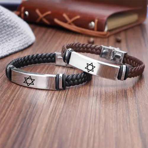 Miniatura 3 de ForeverWill Pulsera judía de estrella de David religiosa Jerusalén Mogen David Star Pulsera de cuero para mujeres y hombres, judaica, hebreo