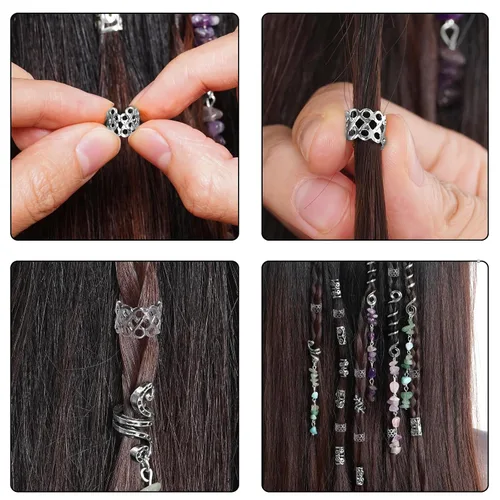 Miniatura 8 de hoyuwak - 40 piezas de joyería para trenzas, accesorios para rastas y loc, cuentas para el cabello, pinzas, puños, anillos y encantos para mujeres