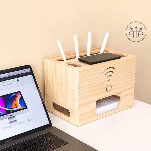 Miniatura 6 de Cable Organizer Box Wooden Power Cable Box Wireless Router Rack Home Office Power Strip Storage Box Double-Layer Cable Management Box, Hide