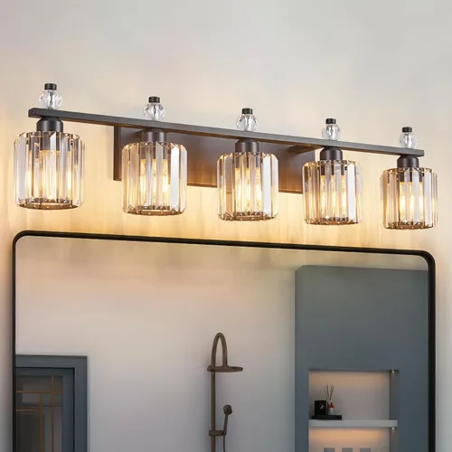 Miniatura 37 de Luces de Tocador de Baño de 3 Luces, Placado Negro, Modernas Luces de Tocador de Cristal para Baño, Luces de Tocador de Cristal para Usar Sobre