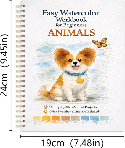 Miniatura 2 de Libro de trabajo de acuarela para principiantes, animales, 16 proyectos de acuarela originales, libro de papel de acuarela plano