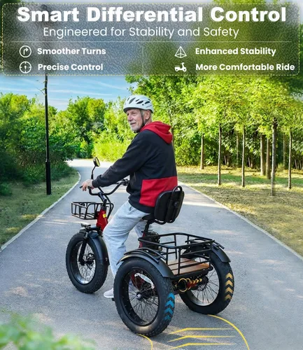 Miniatura 4 de KAKIGO Electric Tricycle for Adults,Peak 1350W Motor Etrike,48V15.6Ah Ebike,20"x4"Fat Tire Aluminum Folding Electric Trike,3-Wheel Electric