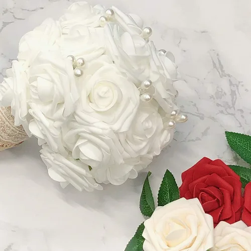 Miniatura 7 de Wrapables® Flor de rosa artificial, flores de tacto real para ramos de boda y centros de mesa, aguamarina