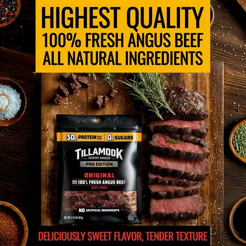 Miniatura 4 de Tillamook - Carne seca de res, edición Country Smoker PRO, cero azúcar, original, 2.14 onzas, carne Angus fresca ahumada de madera real, baja
