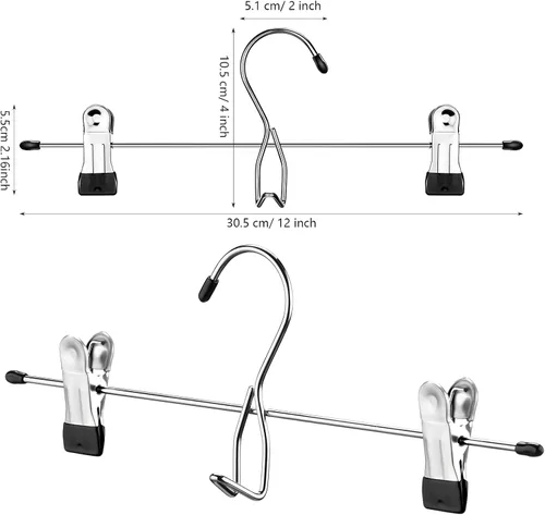 Miniatura 2 de 12 piezas de suministros de dormitorio universitario decoración falda pantalones perchas con clips resistente clip ahorro de espacio apilable añadir