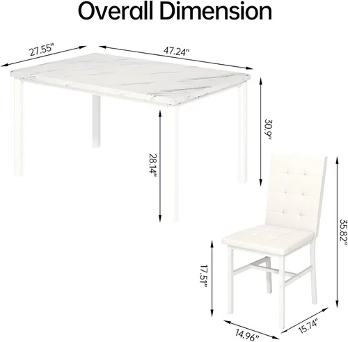 Miniatura 8 de Hooseng Juego de mesa de cocina de 5 piezas, juego de mesa de comedor de mármol, 4 sillas, juego de mesa de comedor para cocina, sala de estar, Negro