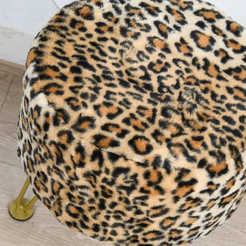 Miniatura 3 de Otomana Redonda con Estampado de Leopardo 13"x13"x17" Piel Sintética Banco de Entrada Reposapiés Taburete Asiento de Acento Guepardo Otomana Peluda
