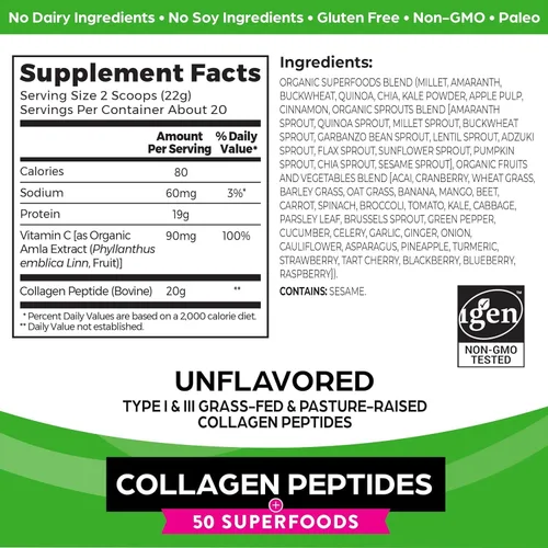 Miniatura 3 de Orgain Polvo de Colágeno Hidrolizado + Superalimentos y Polvo de Superalimentos Verdes Orgánicos - 1 lb y 0.62 lb